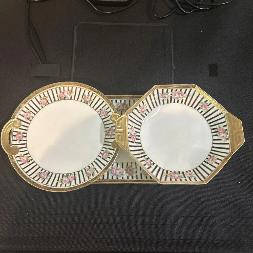Vintage Nippon porcelain serving dishes set/three hand-painted different sizes